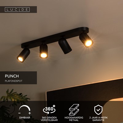 Lucide PUNCH - Plafondspot - 4xGU10 - Zwart